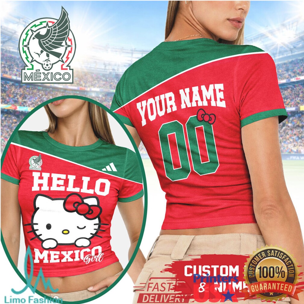 Custom Mexico Hello Kitty Soccer Crop Top Personalized Name & Number Women's Jersey T Shirt - Limotees LLC