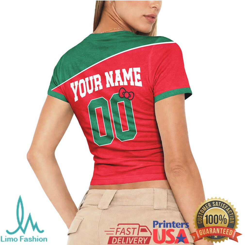 Custom Mexico Hello Kitty Soccer Crop Top Personalized Name & Number Women's Jersey T Shirt - Limotees LLC