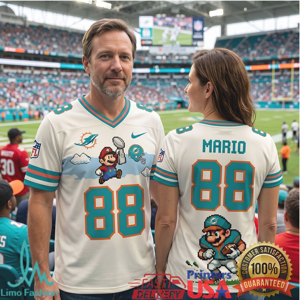 Custom Miami Dolphins Mario Gamer Football T Shirt Personalized 8 Bit Retro Sports Apparel - Limotees LLC