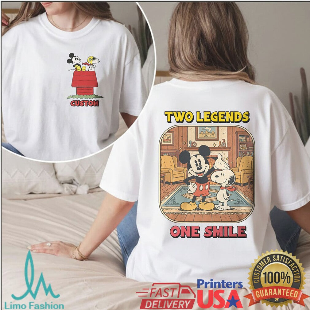 Custom Mickey and Snoopy Two Legends One Smile Cartoon T Shirt - Limotees LLC