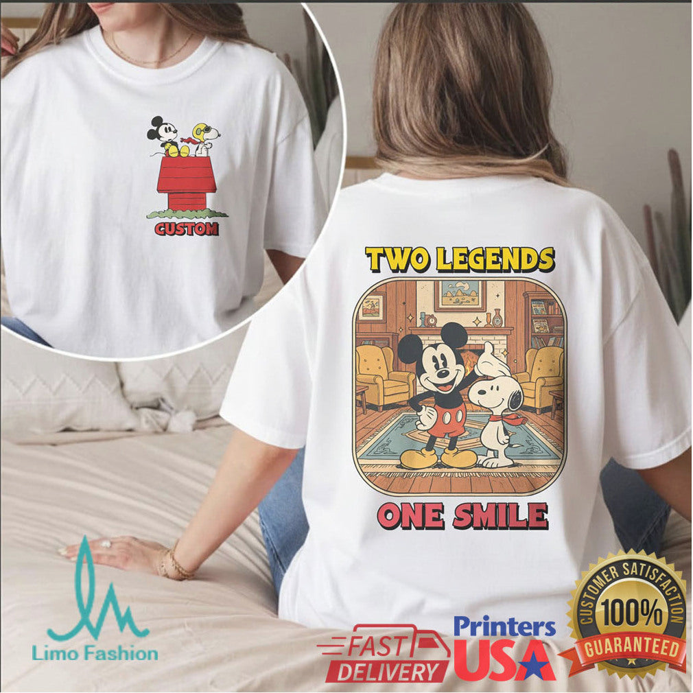 Custom Mickey and Snoopy Two Legends One Smile Cartoon T Shirt - Limotees LLC