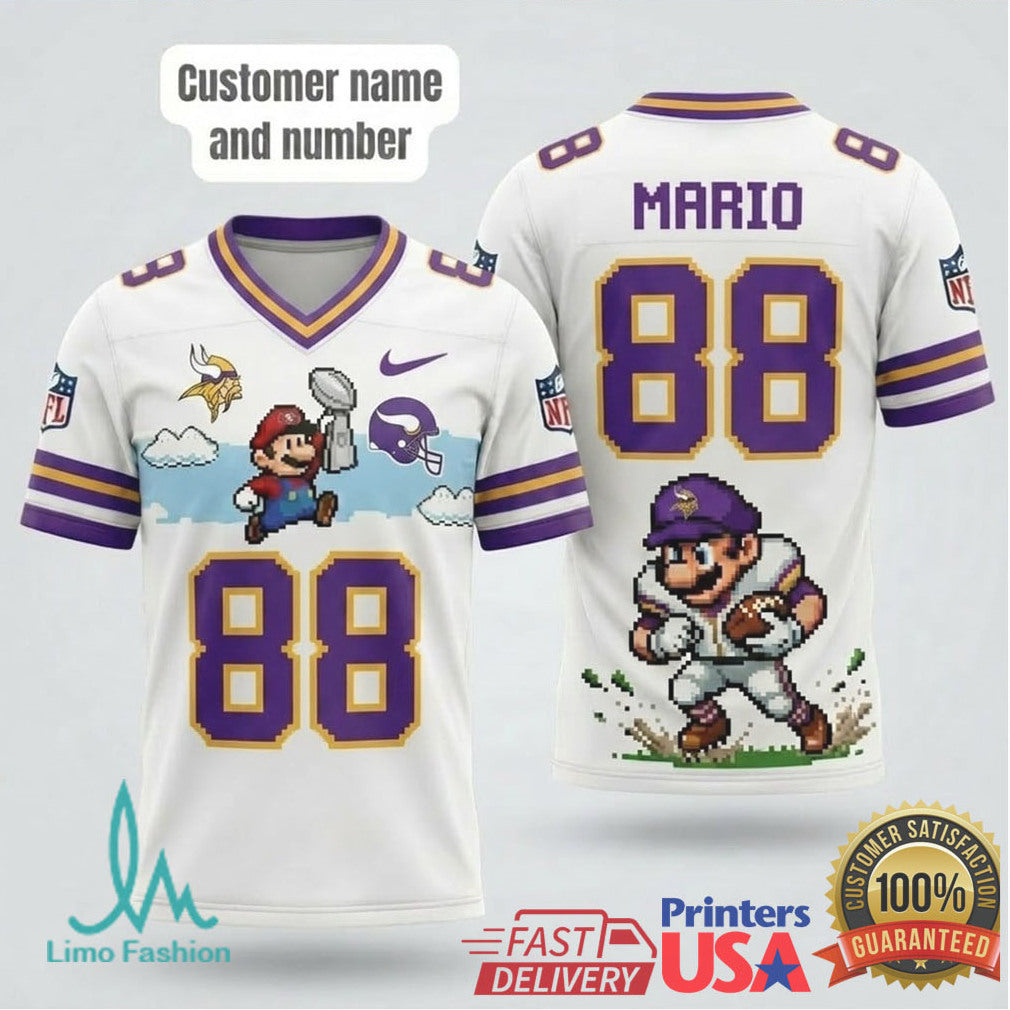 Custom Minnesota Vikings Retro Mario Pixel Football T Shirt Personalized Name & Number T Shirt - Limotees LLC