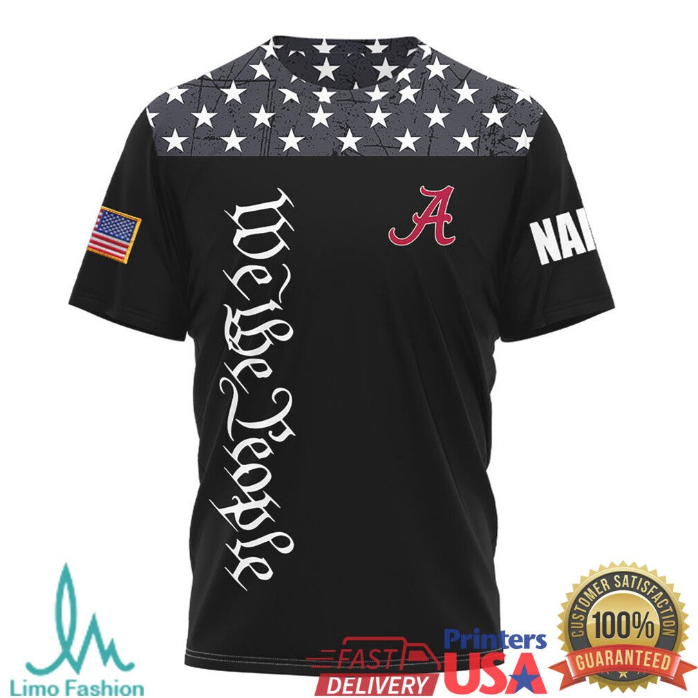 Custom Name Alabama Crimson Tide Big Al Mascot We The People USA Flag T Shirt - Limotees LLC