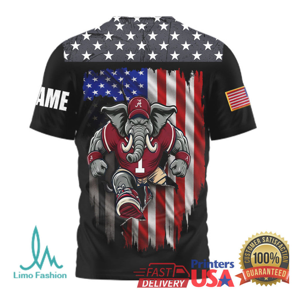Custom Name Alabama Crimson Tide Big Al Mascot We The People USA Flag T Shirt - Limotees LLC
