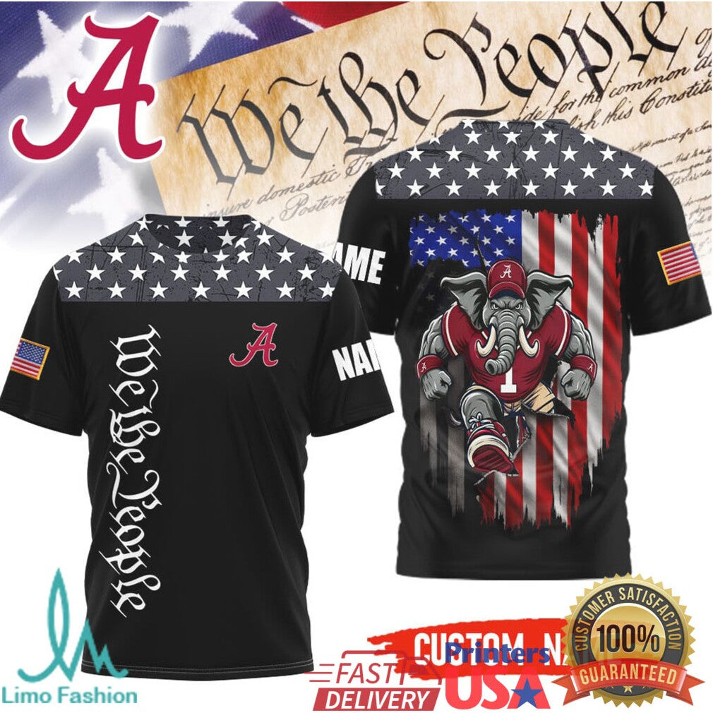 Custom Name Alabama Crimson Tide Big Al Mascot We The People USA Flag T Shirt - Limotees LLC