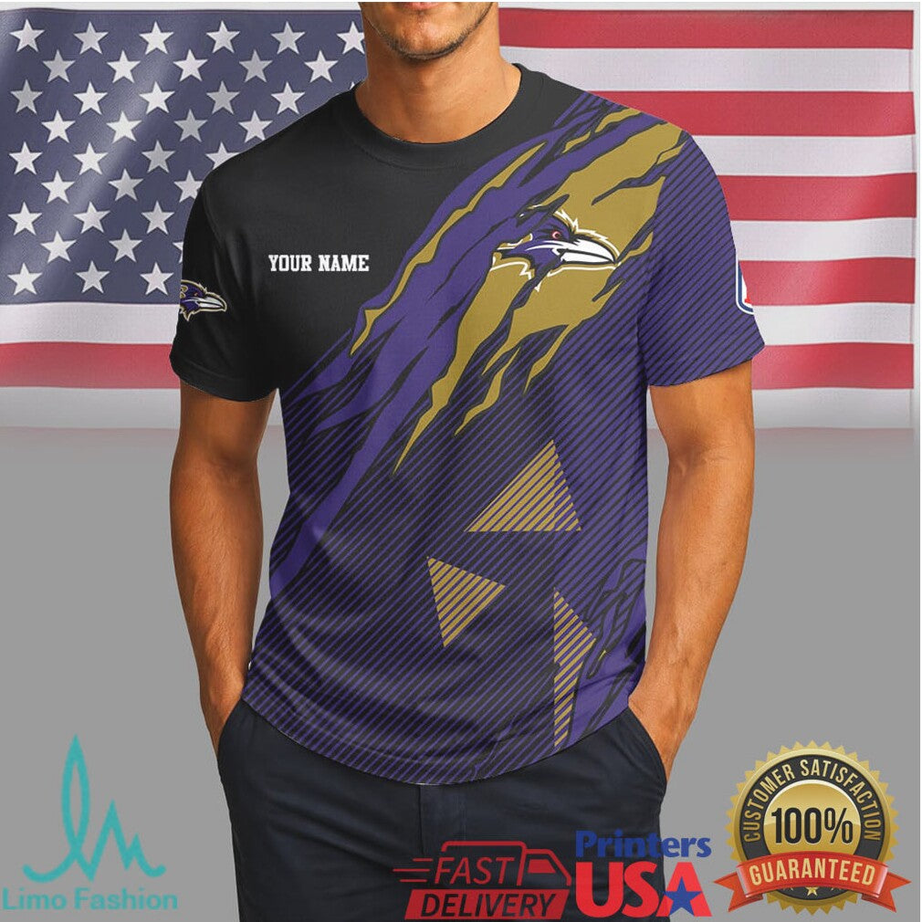 Custom Name Baltimore Ravens NFL 3D All Over Print T Shirt - Limotees LLC