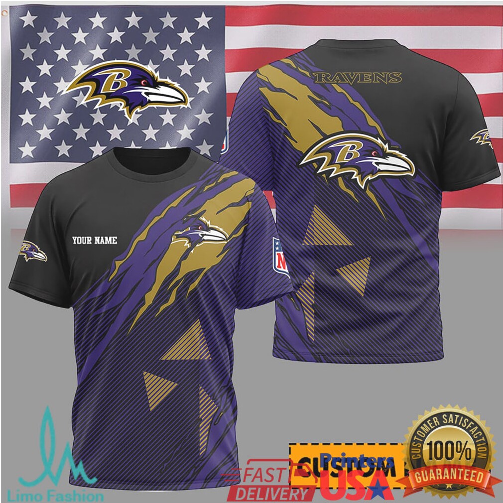 Custom Name Baltimore Ravens NFL 3D All Over Print T Shirt - Limotees LLC