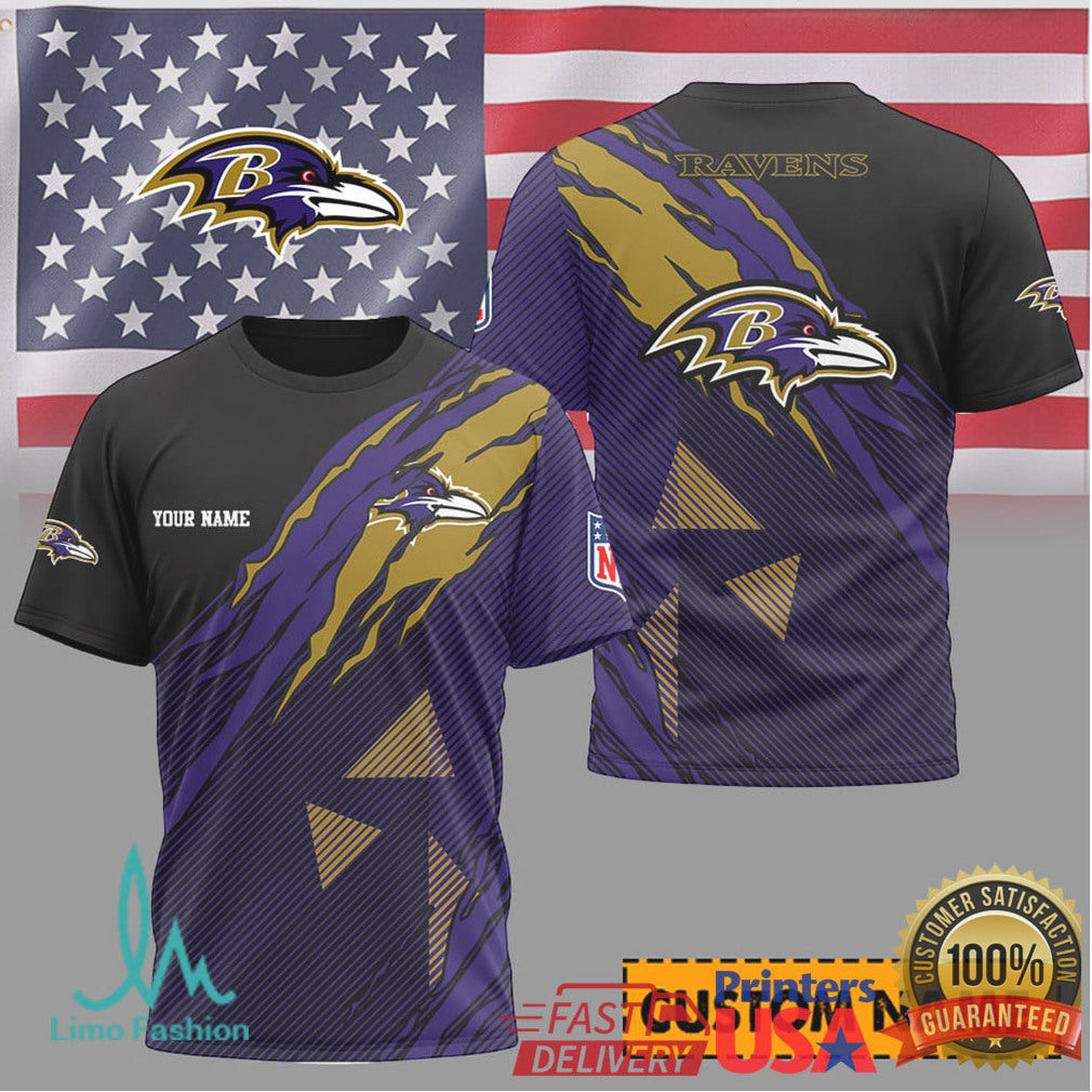 Custom Name Baltimore Ravens NFL 3D All Over Print T Shirt - Limotees LLC
