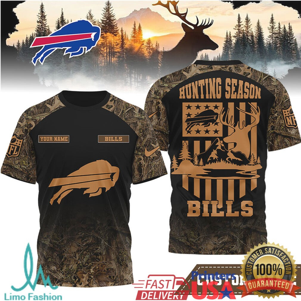 Custom Name Buffalo Bills Hunting Season Camo 3D Printed T Shirt - Limotees LLC
