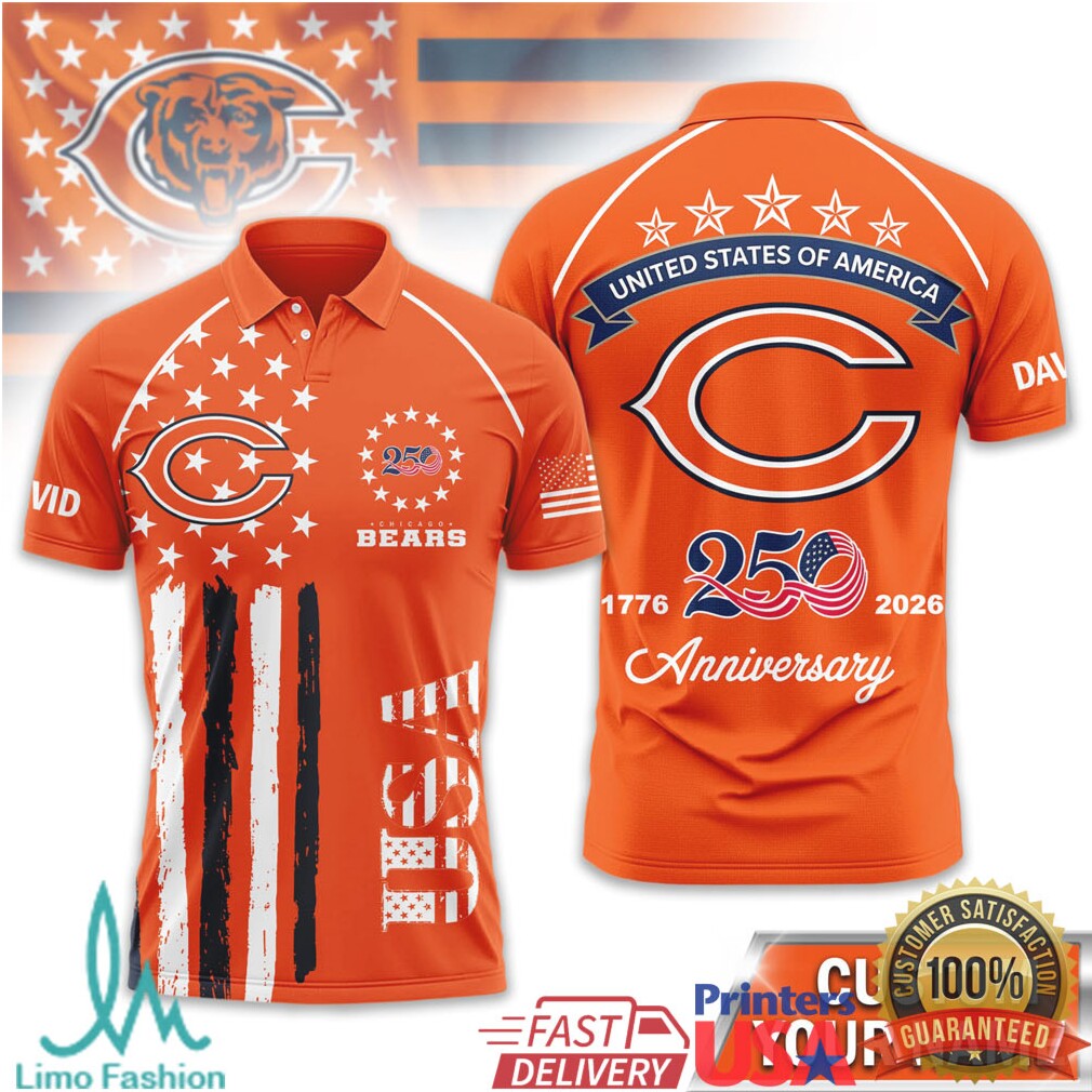 Custom Name Chicago Bears 250th Anniversary USA 1776 2026 T Shirt - Limotees LLC
