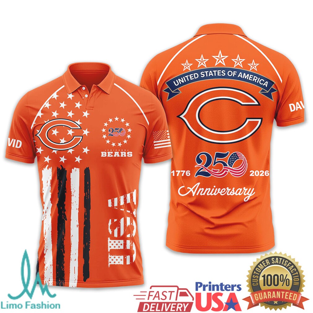 Custom Name Chicago Bears 250th Anniversary USA 1776 2026 T Shirt - Limotees LLC