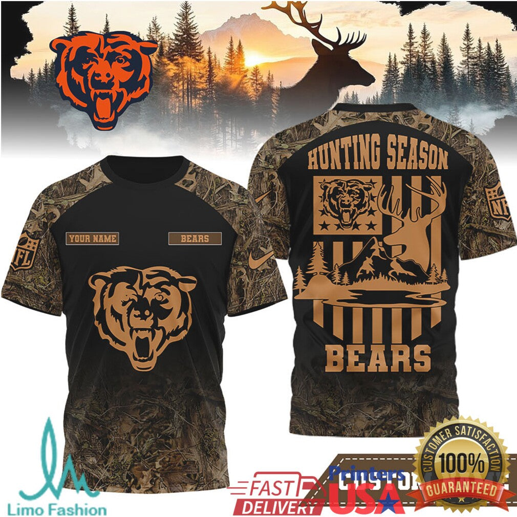 Custom Name Chicago Bears Hunting Season Camo 3D All Over Print T Shirt - Limotees LLC