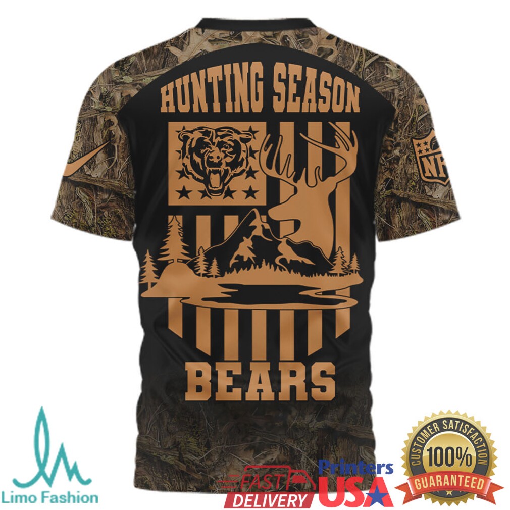 Custom Name Chicago Bears Hunting Season Camo 3D All Over Print T Shirt - Limotees LLC