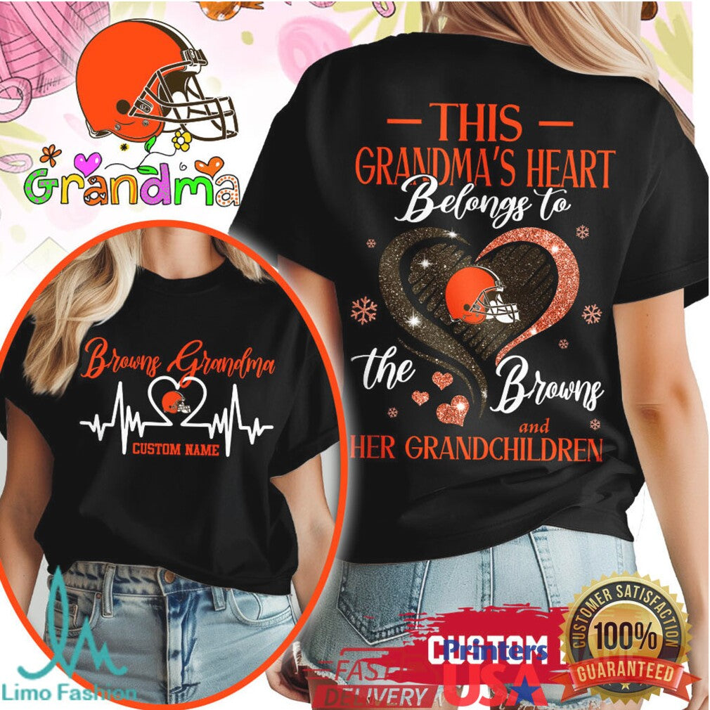 Custom Name Cleveland Browns Grandma Heart NFL T Shirt - Limotees LLC