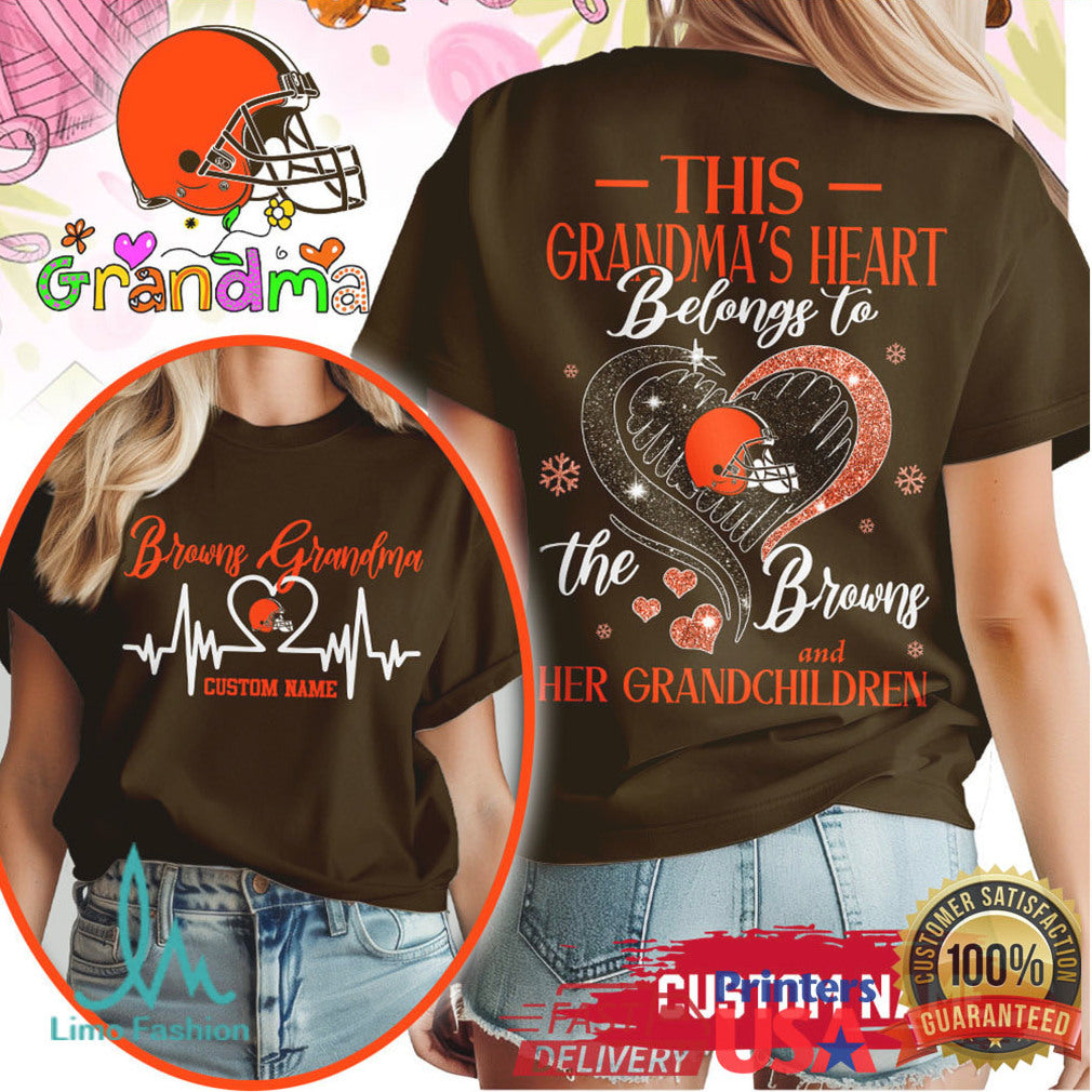 Custom Name Cleveland Browns Grandma Heart NFL T Shirt - Limotees LLC