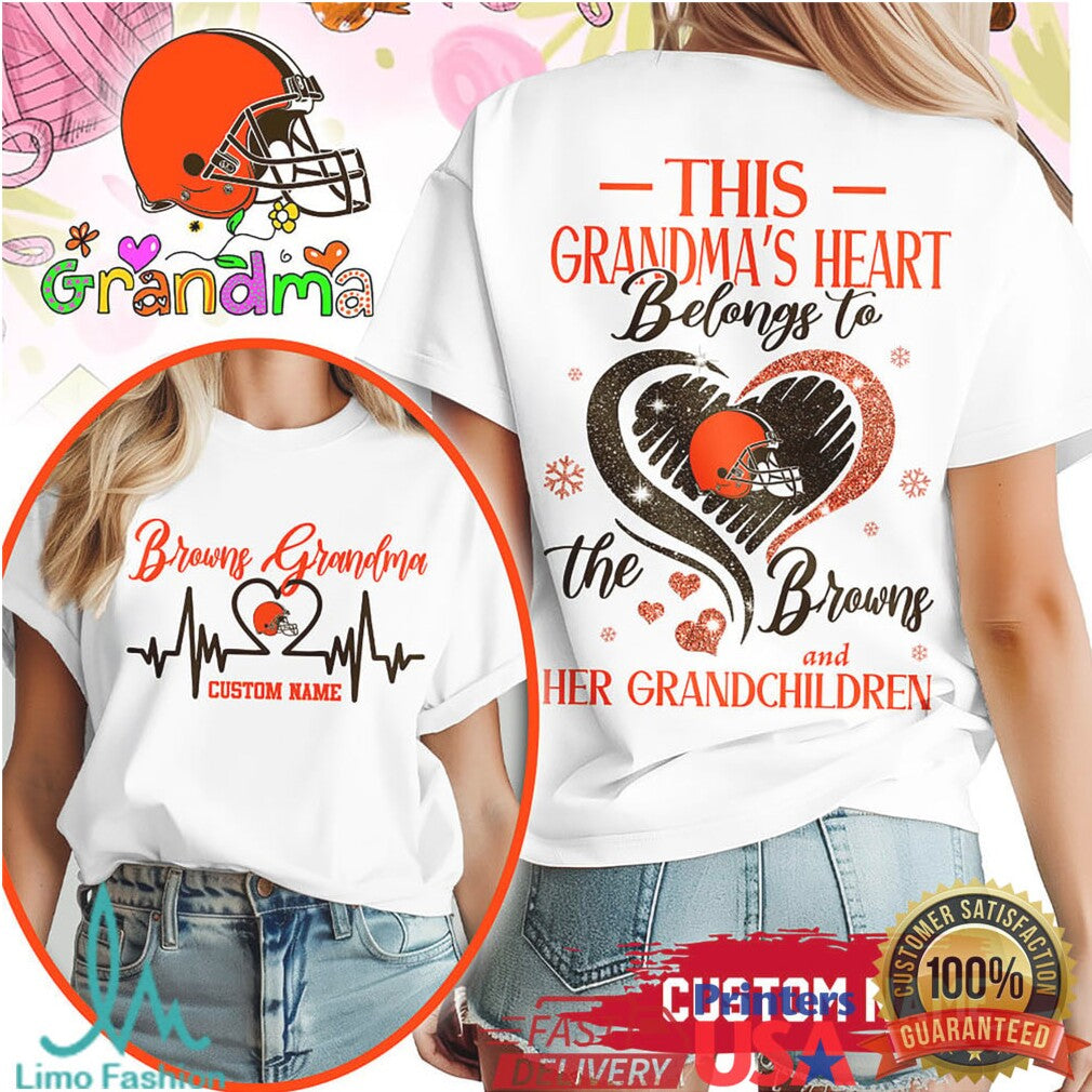 Custom Name Cleveland Browns Grandma Heart NFL T Shirt - Limotees LLC