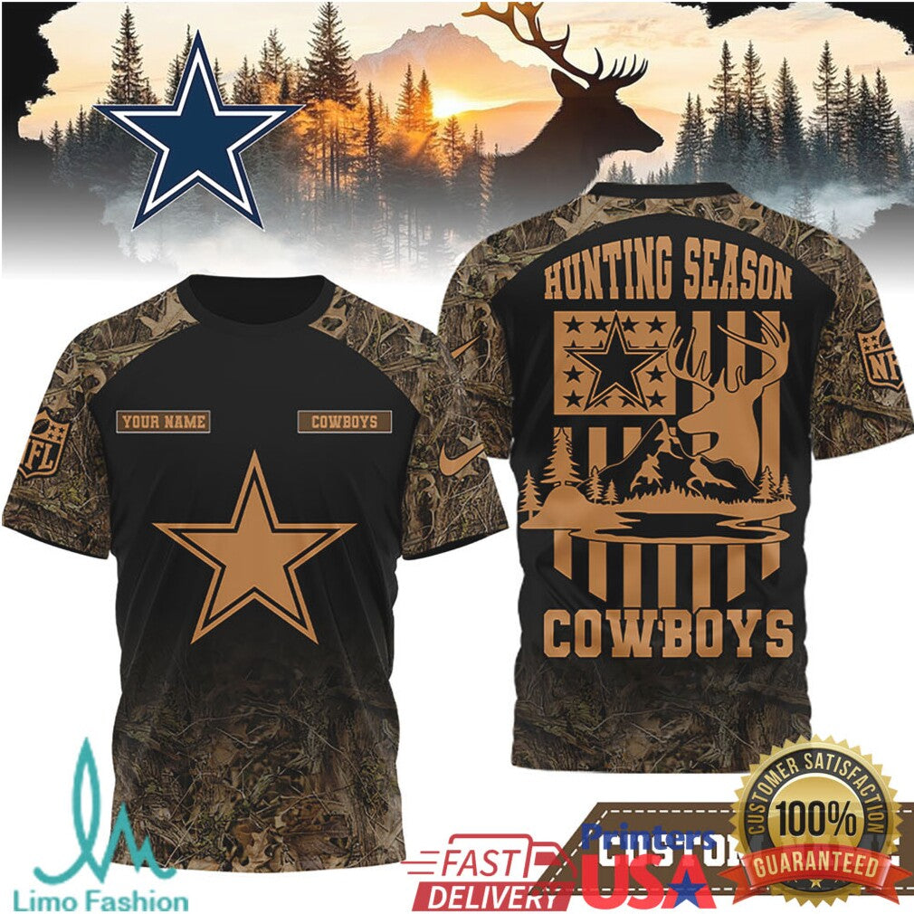 Custom Name Dallas Cowboys Hunting Season Deer Camo T Shirt - Limotees LLC