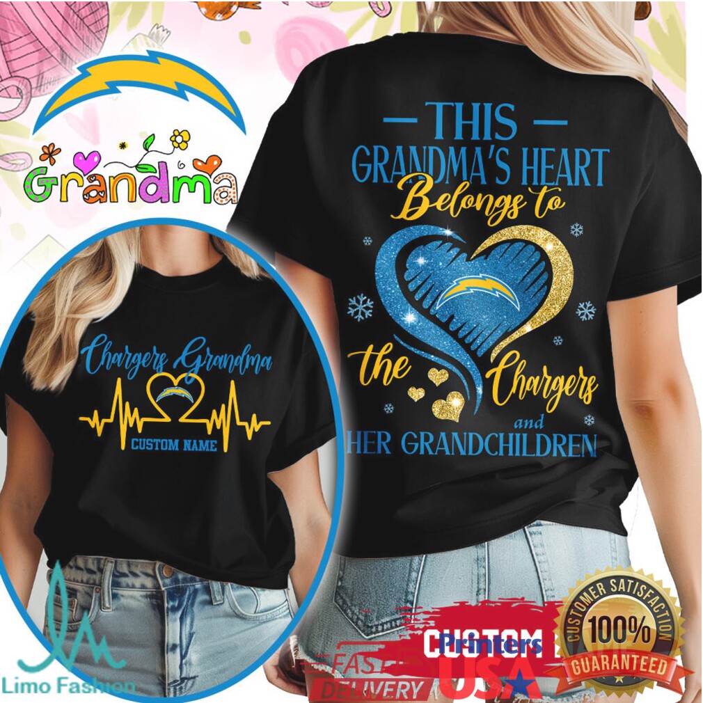 Custom Name Los Angeles Chargers Grandma Heart NFL T Shirt - Limotees LLC