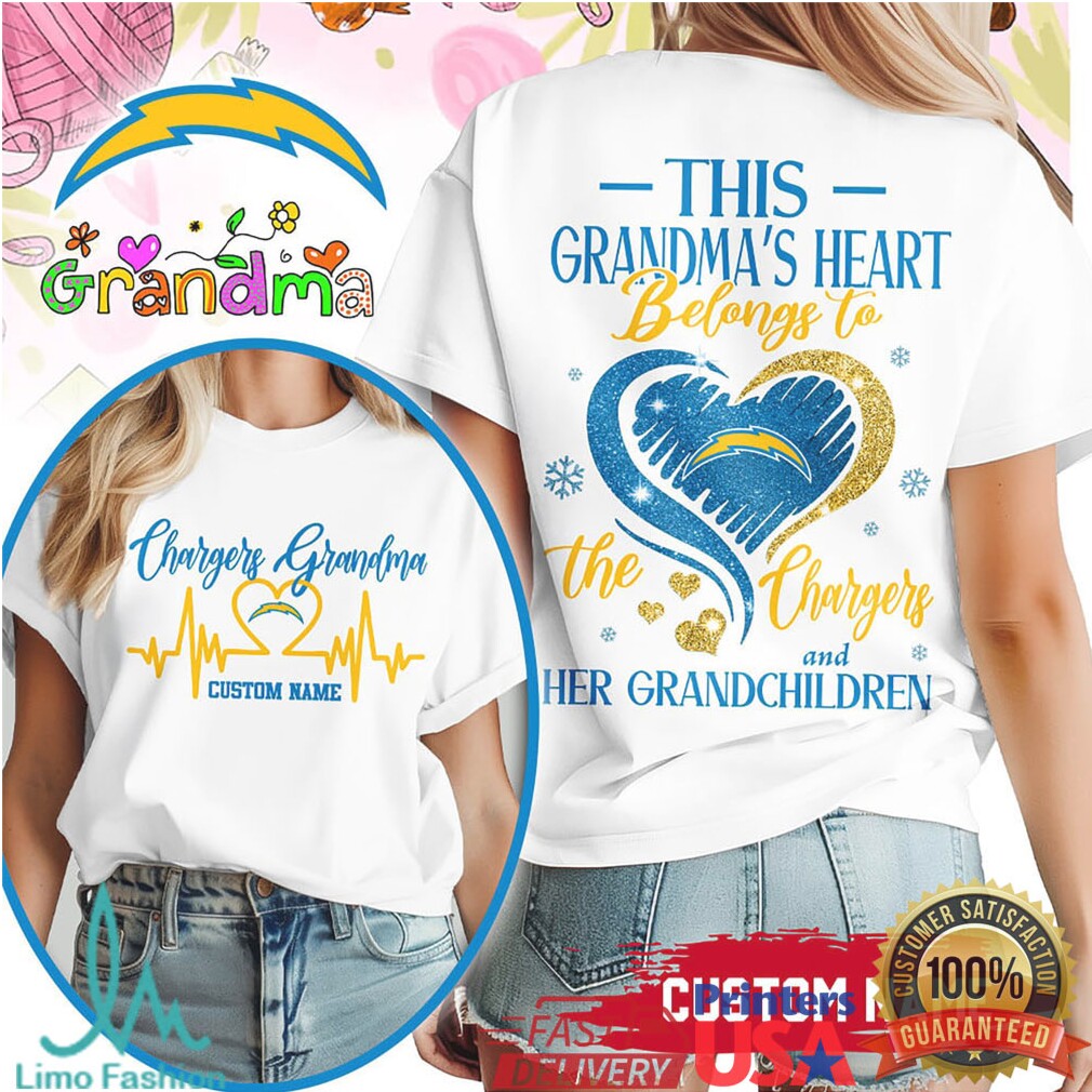 Custom Name Los Angeles Chargers Grandma Heart NFL T Shirt - Limotees LLC