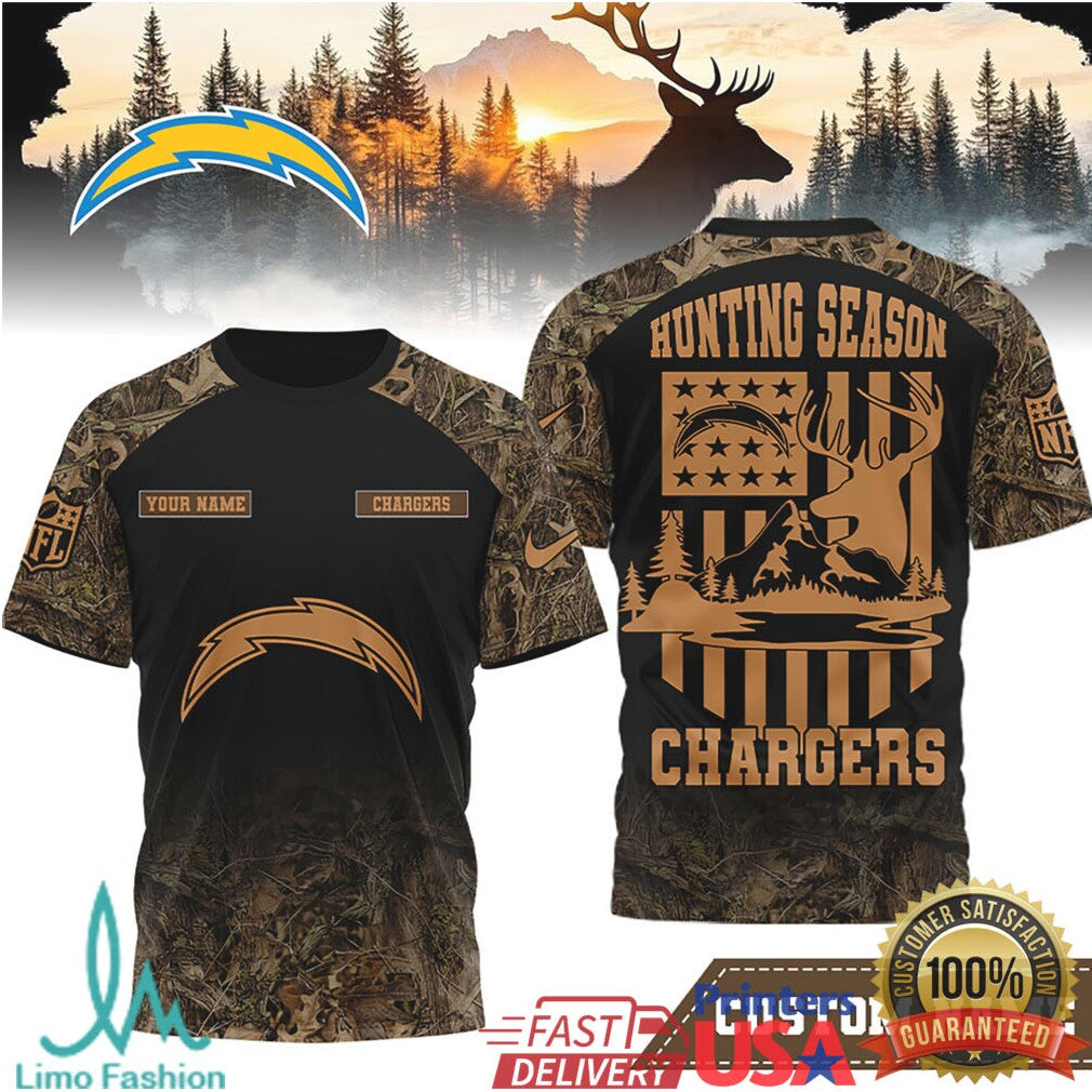 Custom Name Los Angeles Chargers Hunting Season Camo T Shirt - Limotees LLC