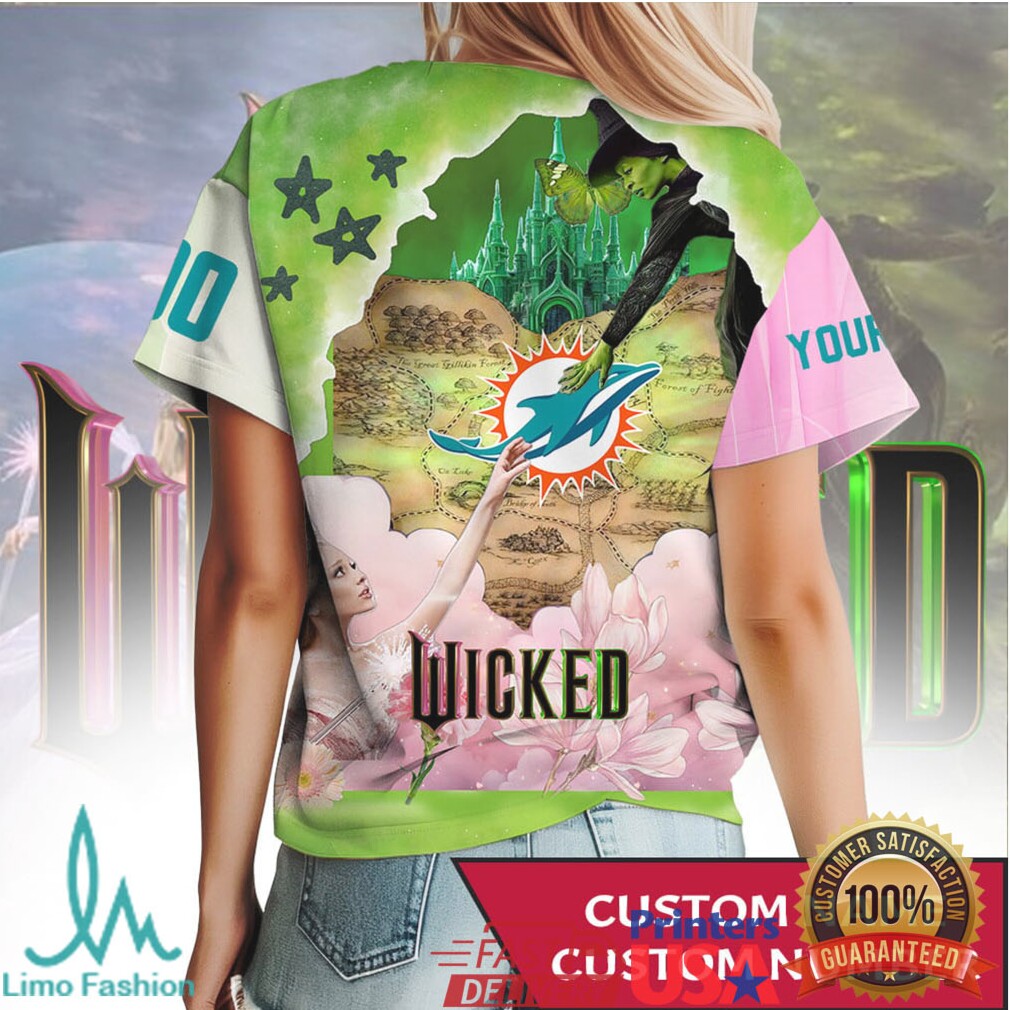 Custom Name Miami Dolphins Wicked Movie Crossover 3D T Shirt - Limotees LLC