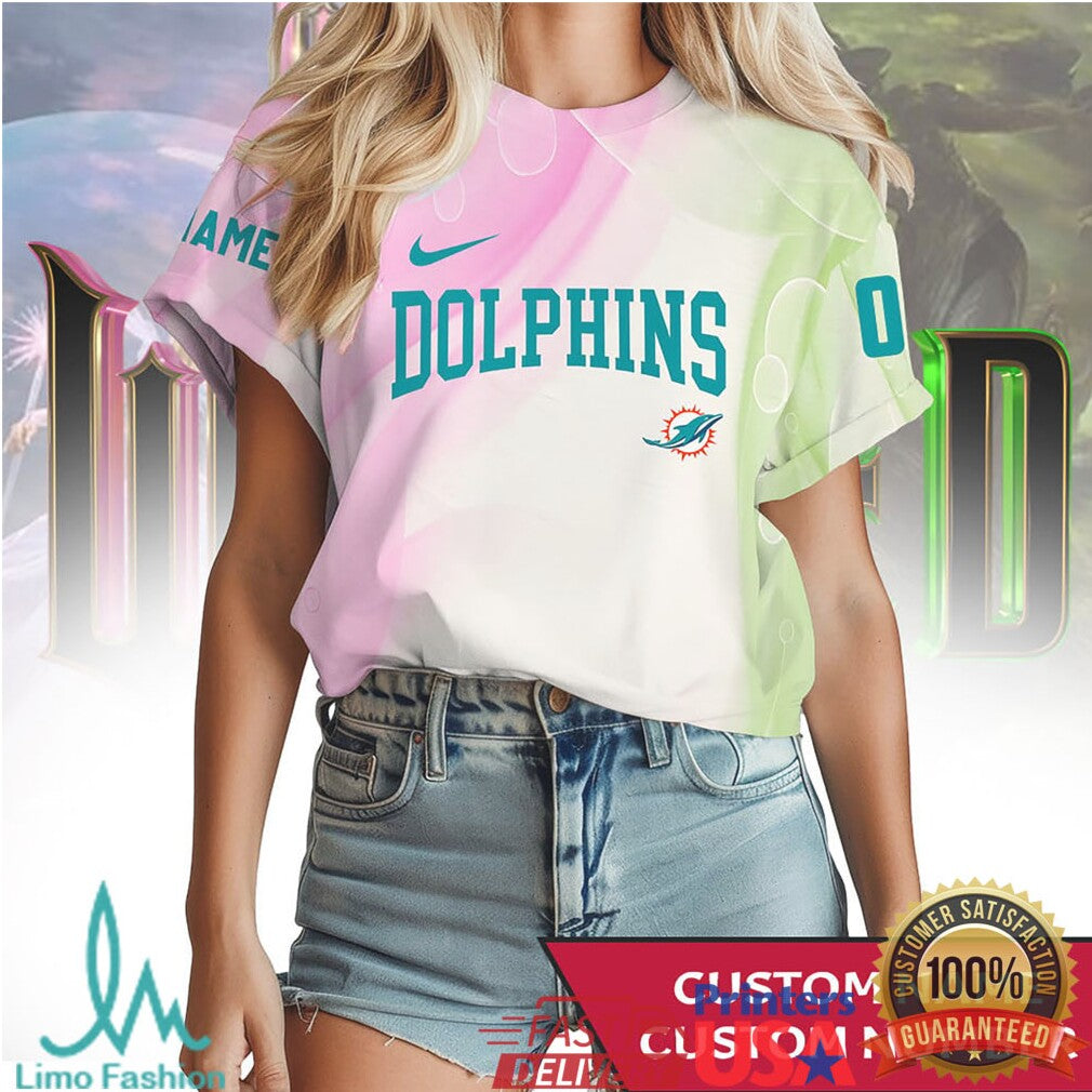 Custom Name Miami Dolphins Wicked Movie Crossover 3D T Shirt - Limotees LLC