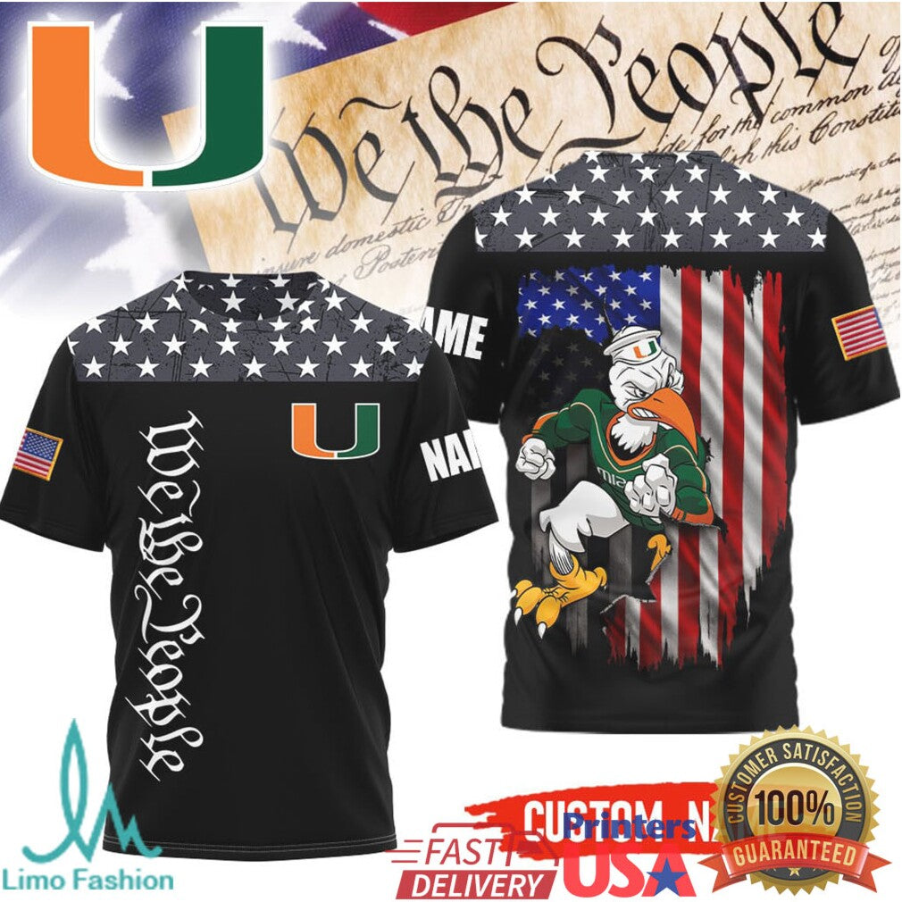 Custom Name Miami Hurricanes We The People American Flag Patriotic T Shirt - Limotees LLC