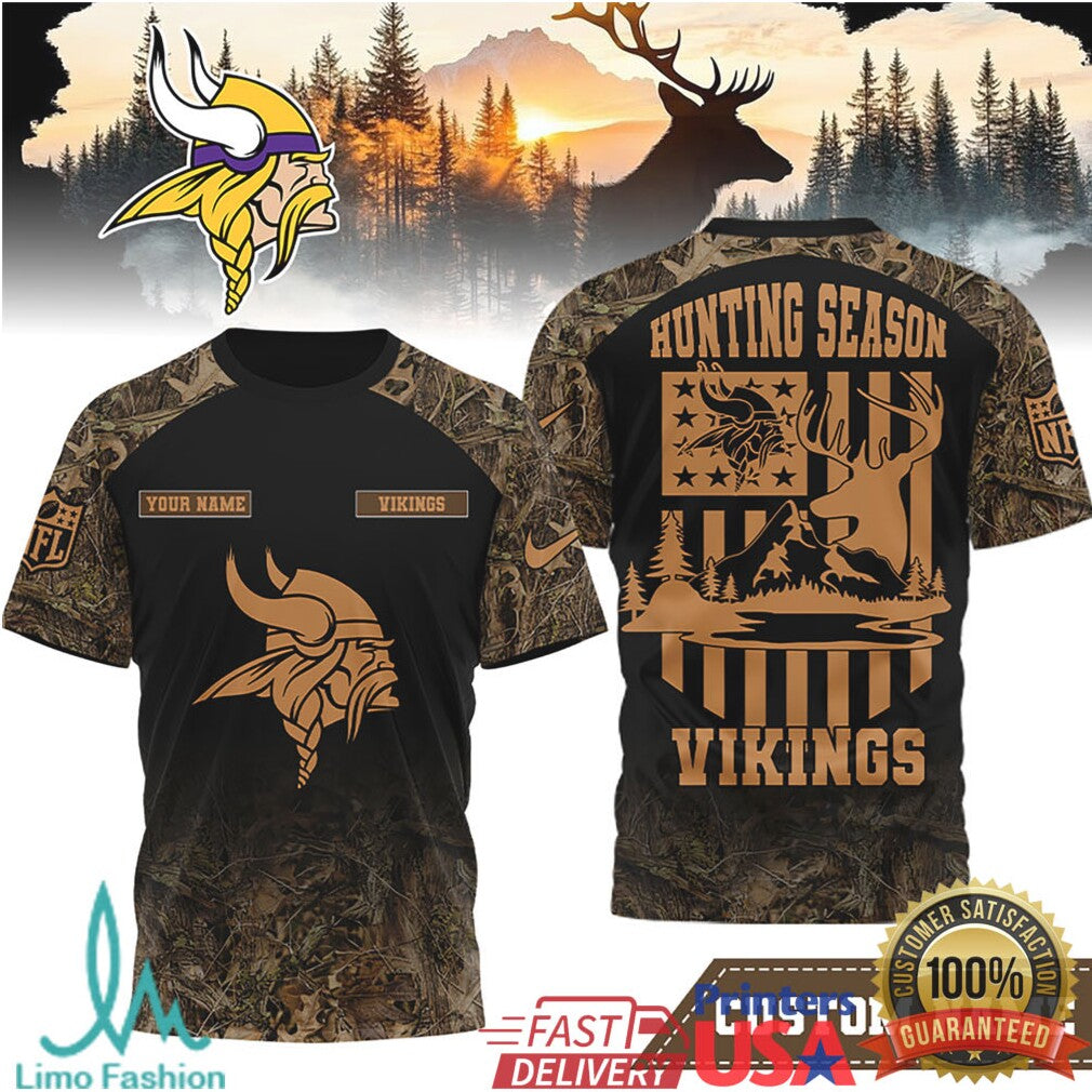 Custom Name Minnesota Vikings Hunting Season Camo T Shirt - Limotees LLC