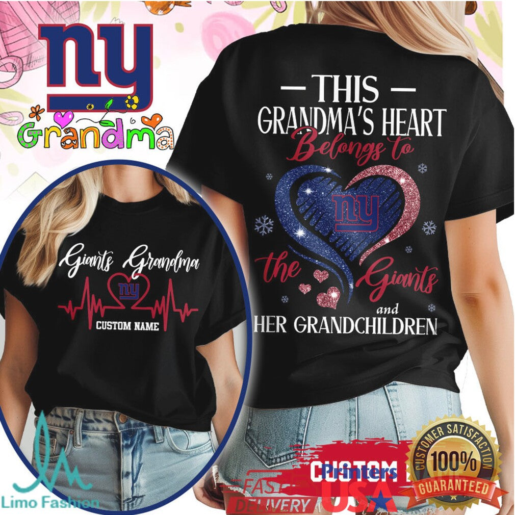 Custom Name New York Giants Grandma Heart NFL T Shirt - Limotees LLC