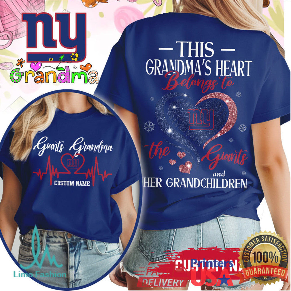Custom Name New York Giants Grandma Heart NFL T Shirt - Limotees LLC