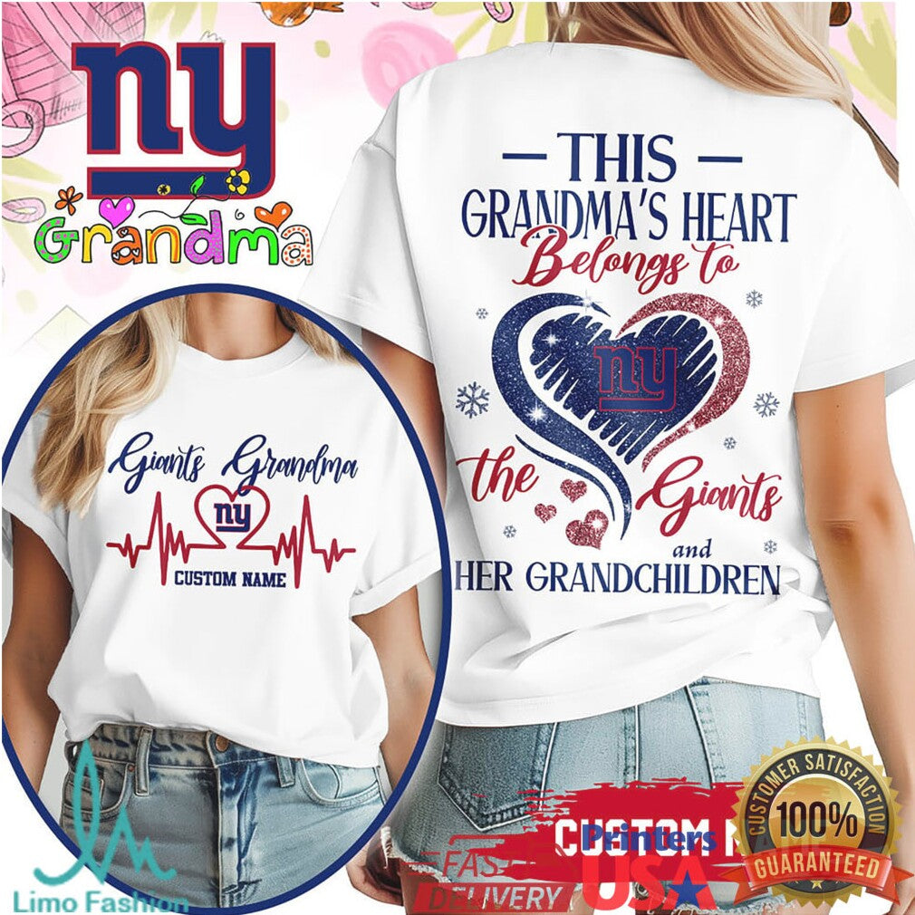 Custom Name New York Giants Grandma Heart NFL T Shirt - Limotees LLC