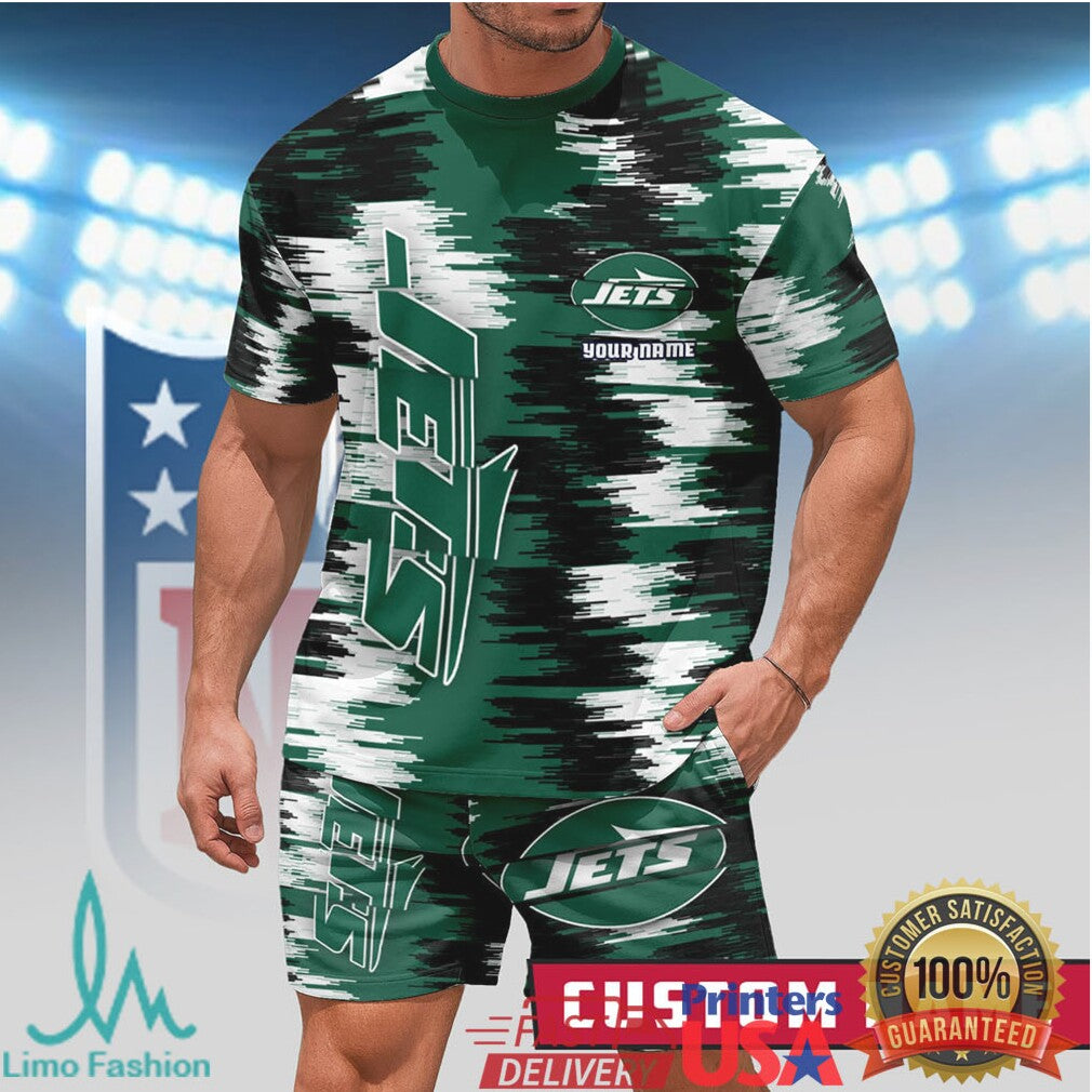 Custom Name New York Jets NFL Camo Print Shorts & T Shirt Two Piece Set - Limotees LLC