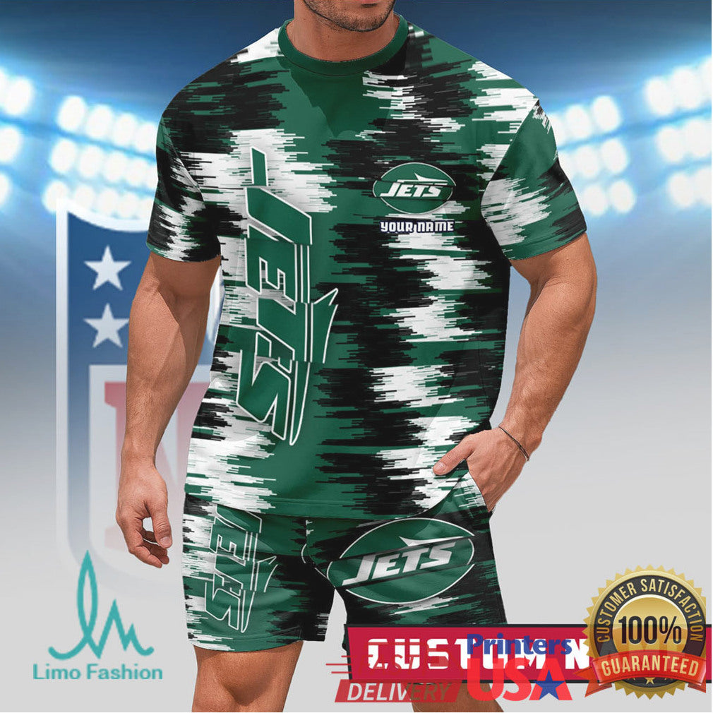 Custom Name New York Jets NFL Camo Print Shorts & T Shirt Two Piece Set - Limotees LLC