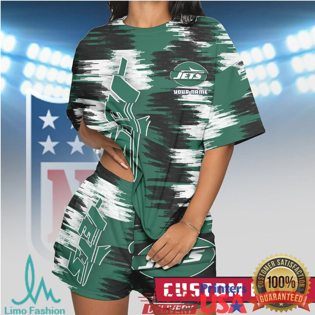 Custom Name New York Jets NFL Camo Print Shorts & T Shirt Two Piece Set - Limotees LLC