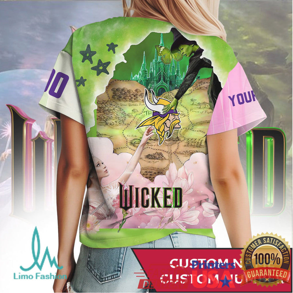Custom Name & Number Minnesota Vikings x Wicked Elphaba & Glinda T Shirt - Limotees LLC