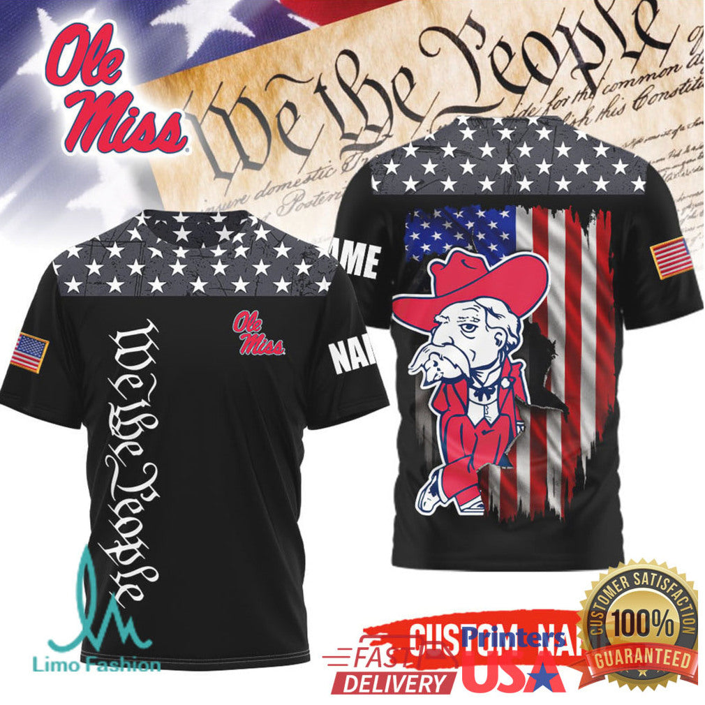 Custom Name Ole Miss Rebels Colonel Reb We The People USA Flag T Shirt - Limotees LLC