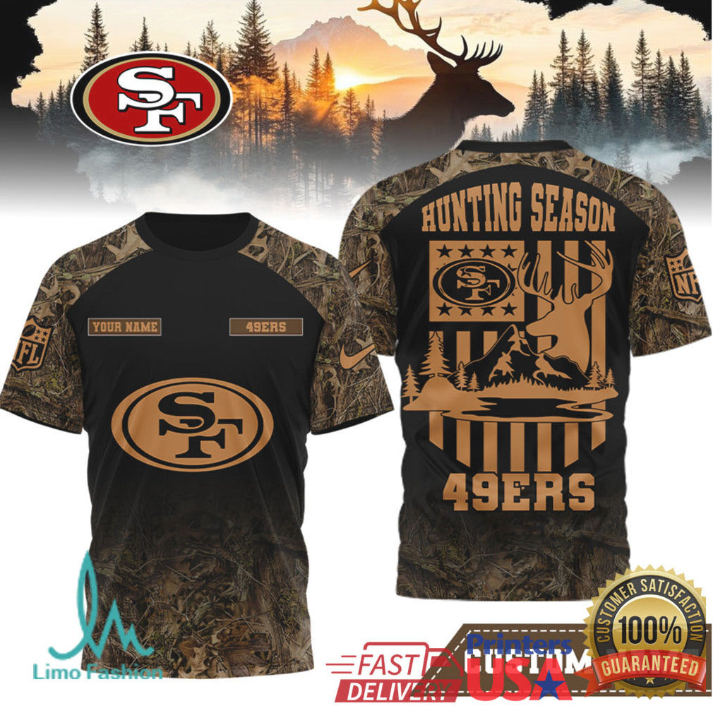 Custom Name San Francisco 49ers Hunting Season Camo 3D T Shirt - Limotees LLC