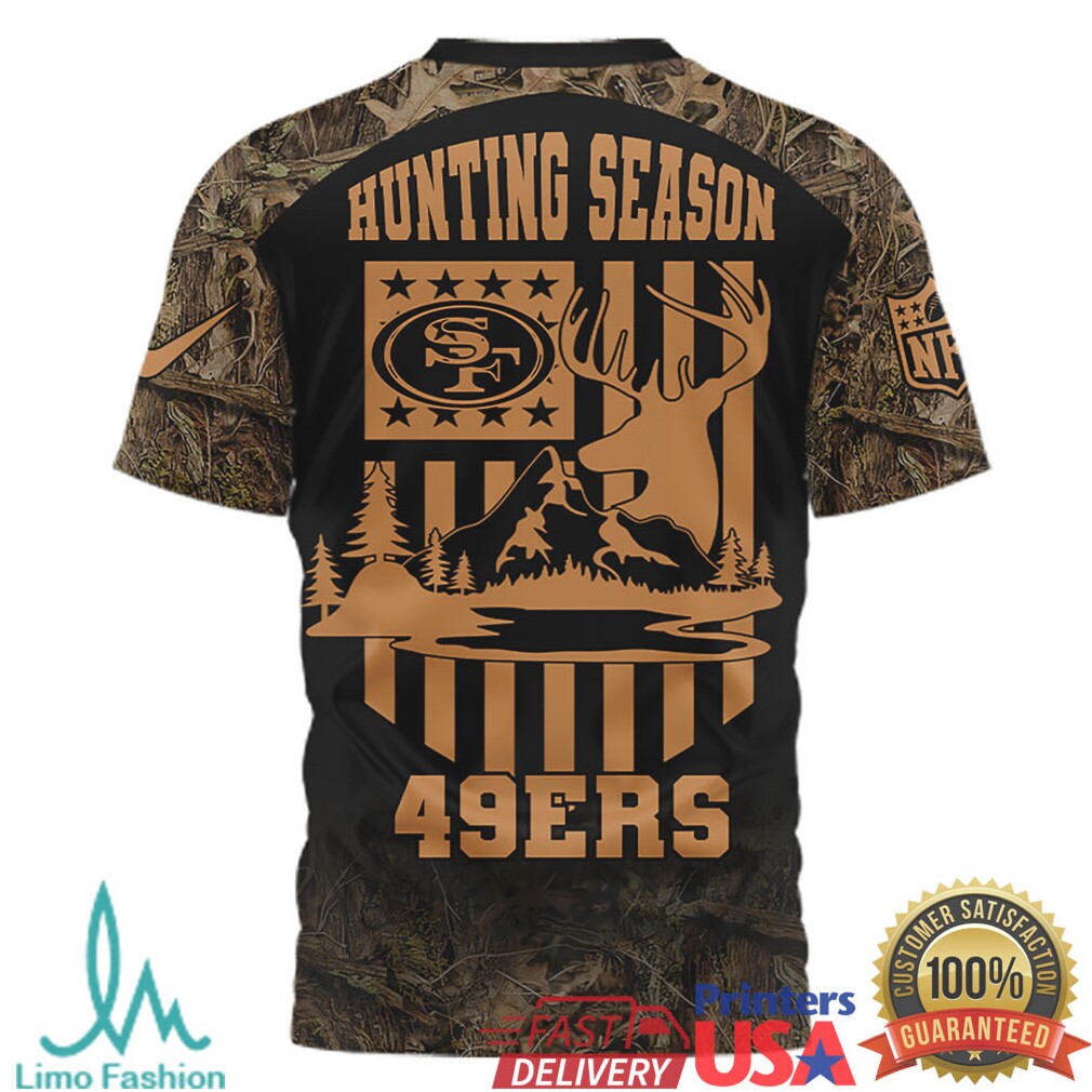 Custom Name San Francisco 49ers Hunting Season Camo 3D T Shirt - Limotees LLC