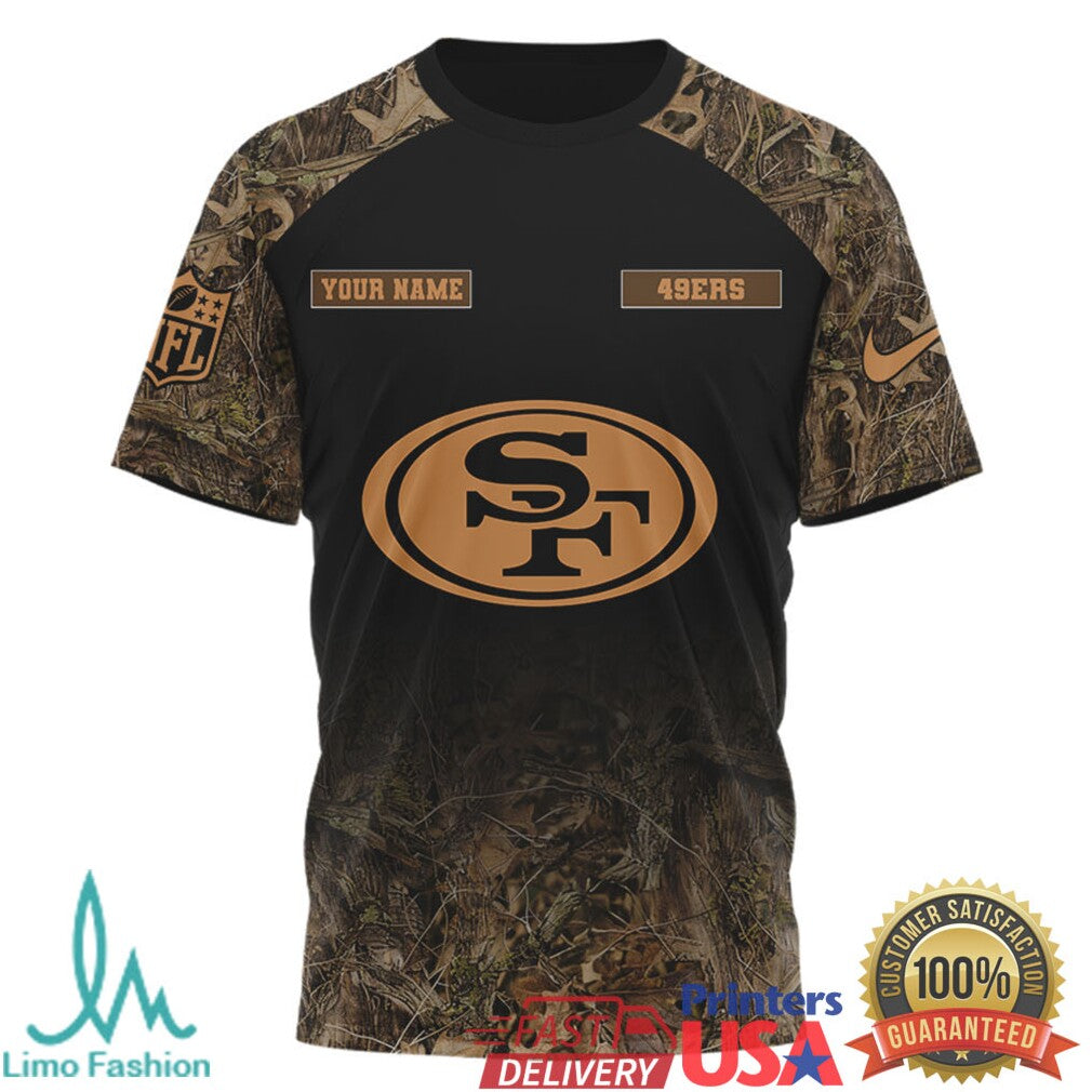 Custom Name San Francisco 49ers Hunting Season Camo 3D T Shirt - Limotees LLC