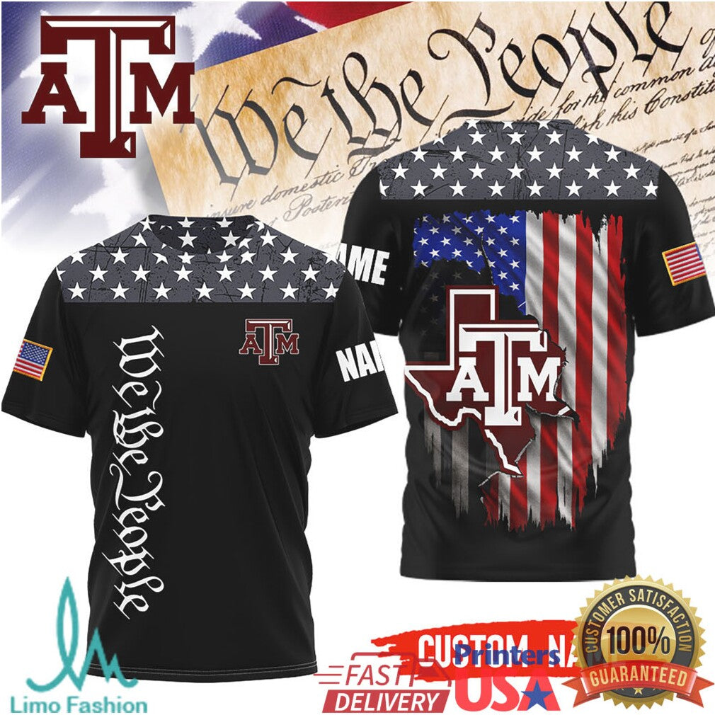 Custom Name Texas A&M Aggies We The People Patriotic American Flag T Shirt - Limotees LLC