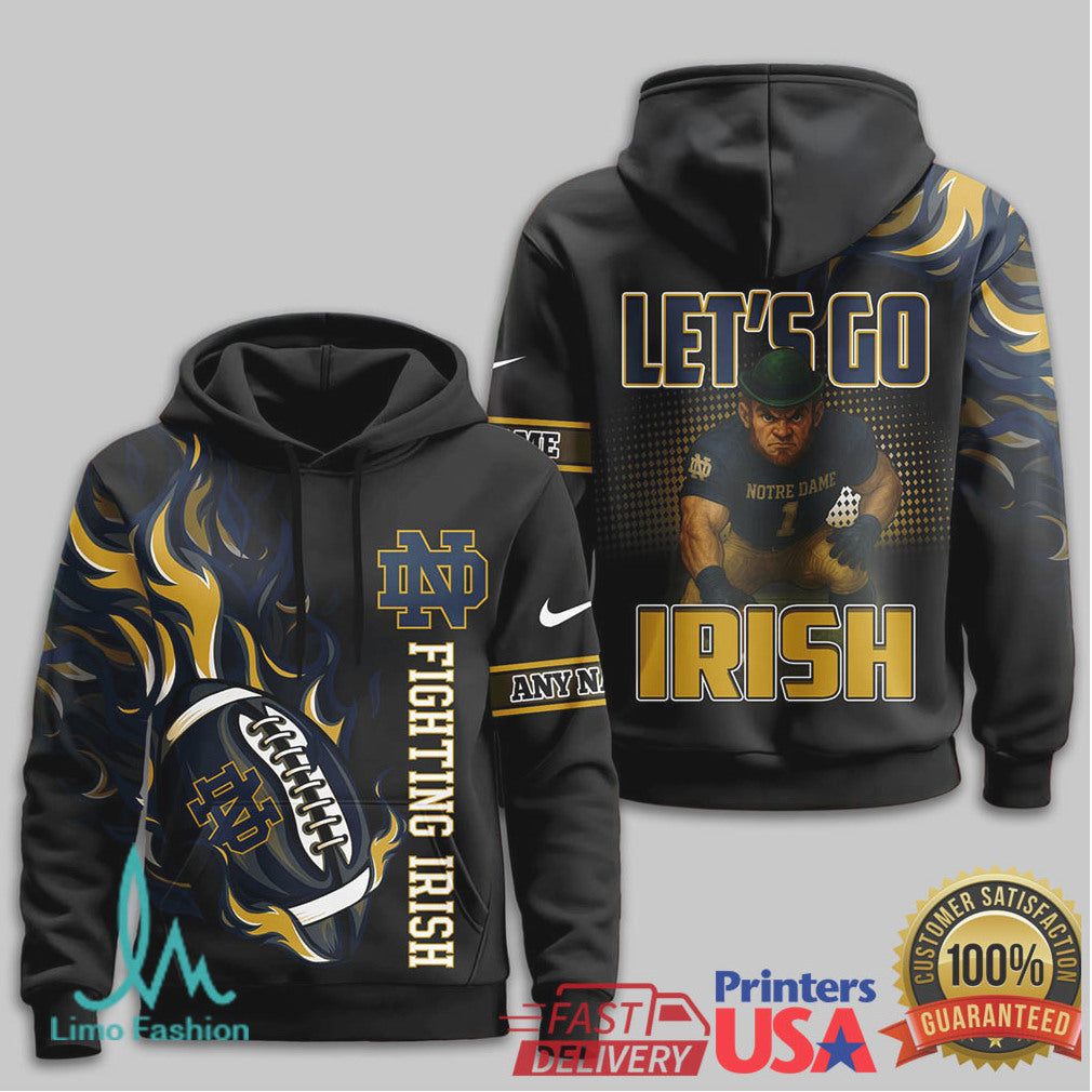 Custom Notre Dame Fighting Irish Let's Go Irish Mascot 3D All Over Print T Shirt - Limotees LLC
