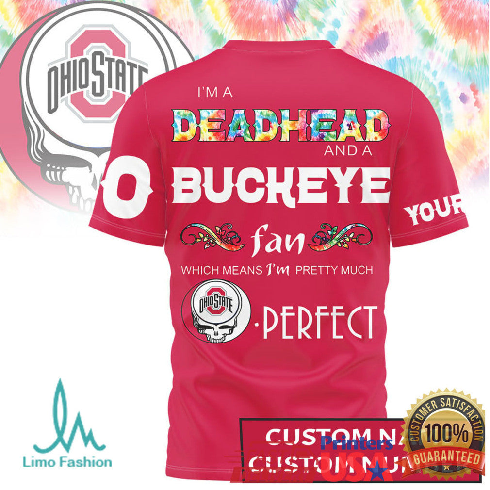 Custom Ohio State Buckeyes Deadhead Fan Scarlet & Gray T Shirt - Limotees LLC