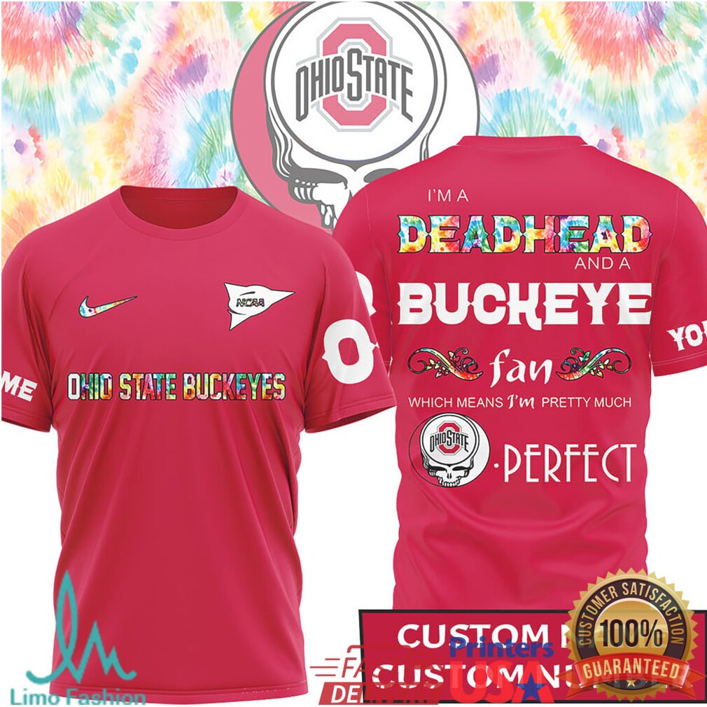 Custom Ohio State Buckeyes Deadhead Fan Scarlet & Gray T Shirt - Limotees LLC