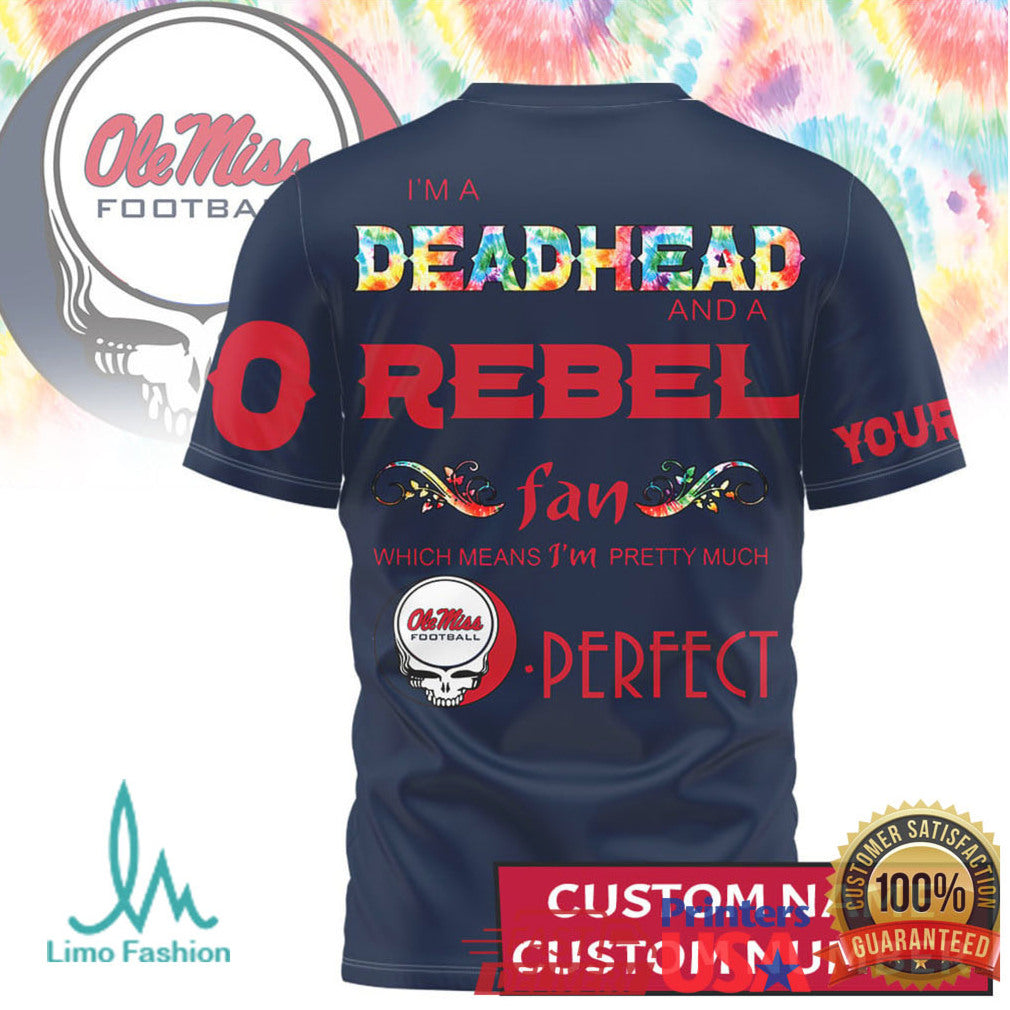 Custom Ole Miss Rebels Deadhead Fan Football Jersey Style T Shirt - Limotees LLC