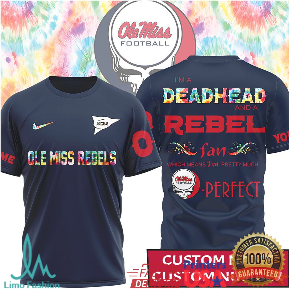 Custom Ole Miss Rebels Deadhead Fan Football Jersey Style T Shirt - Limotees LLC