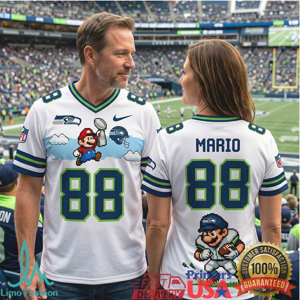 Custom Seattle Seahawks Pixel Mario Football T Shirt Personalized Retro Gaming Fan Apparel