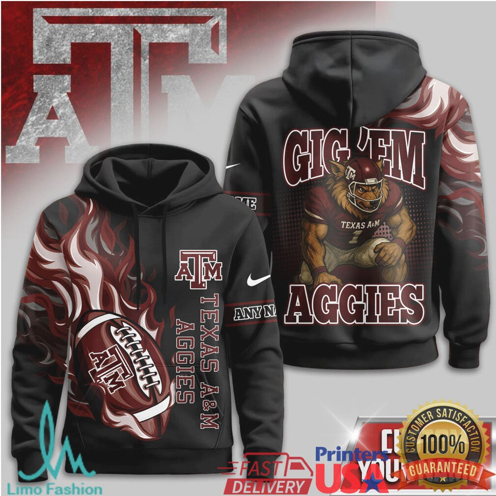 Custom Texas A&M Aggies Gig 'Em Mascot 3D All Over Print Football T Shirt - Limotees LLC