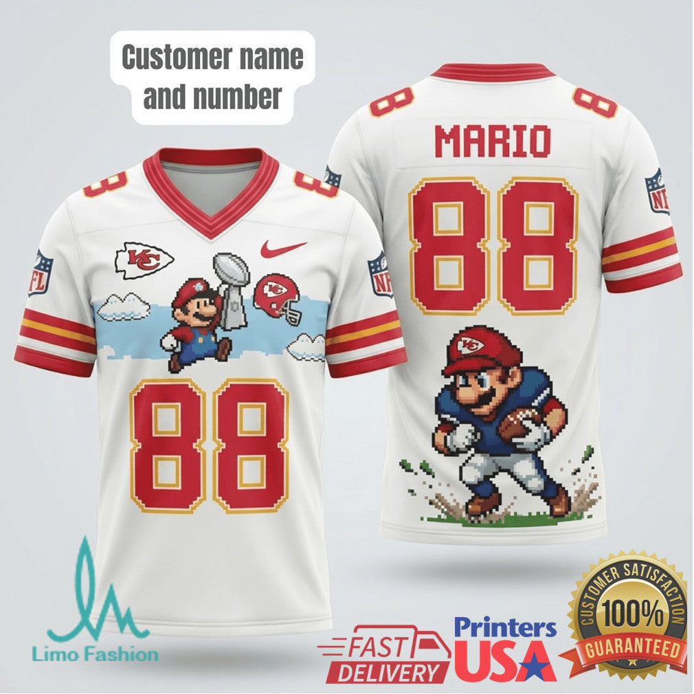 Customized Mario 88 Kansas City Chiefs Pixel Art Football Graphic T Shirt - Limotees LLC