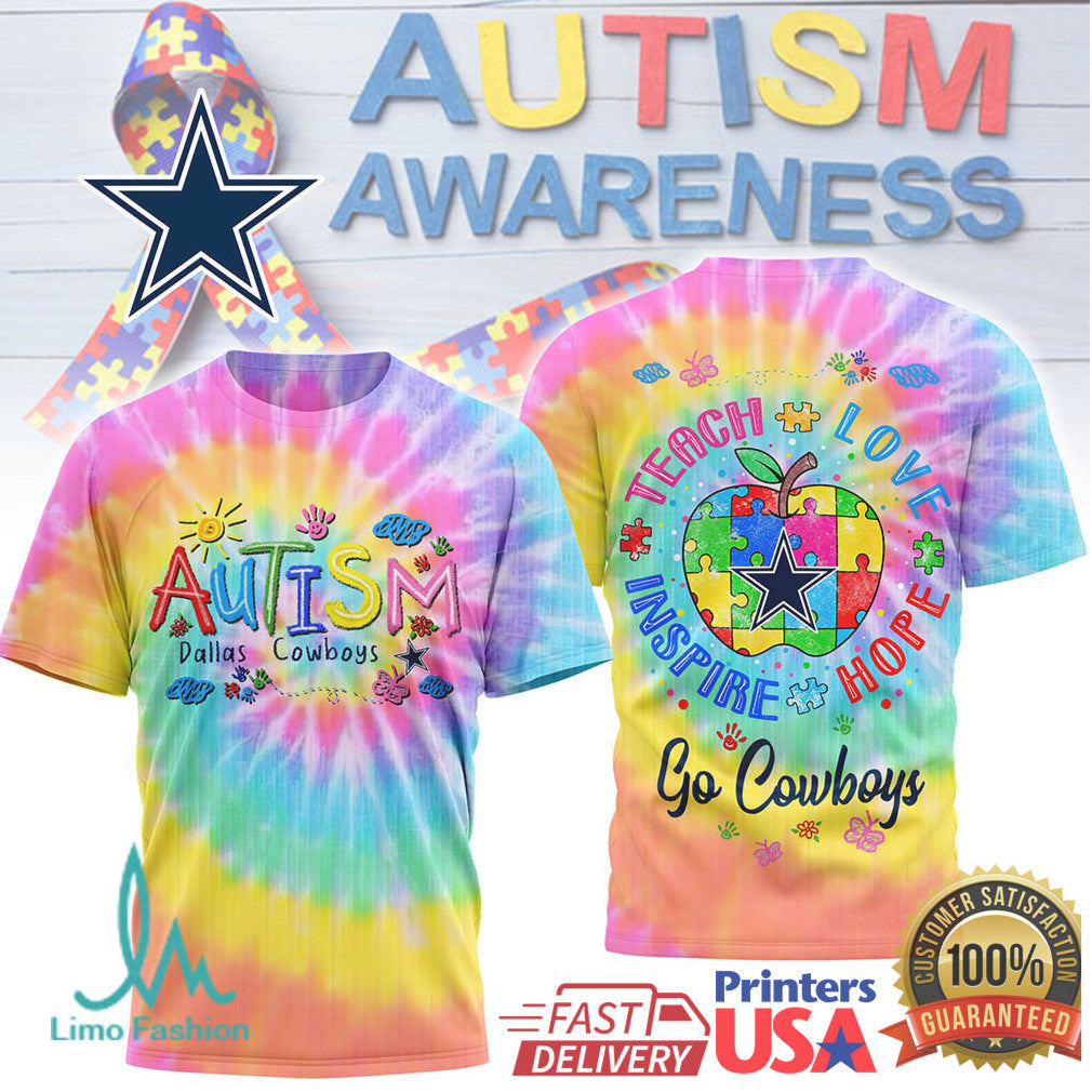 Dallas Cowboys Autism Awareness Shirt Puzzle Piece Apple Football Fan Tee - Limotees LLC