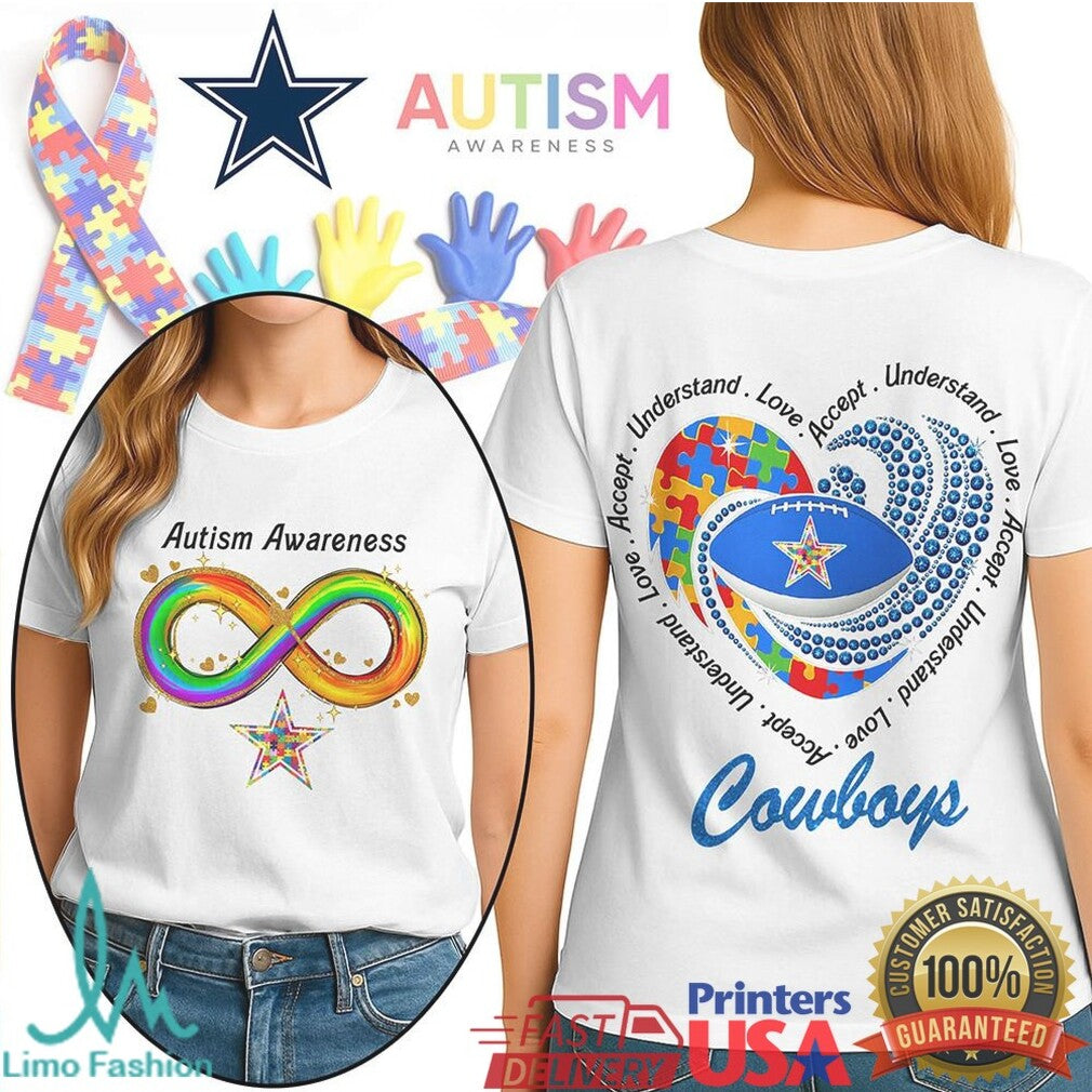 Dallas Cowboys Autism Awareness T Shirt Rainbow Infinity & Team Heart T Shirt